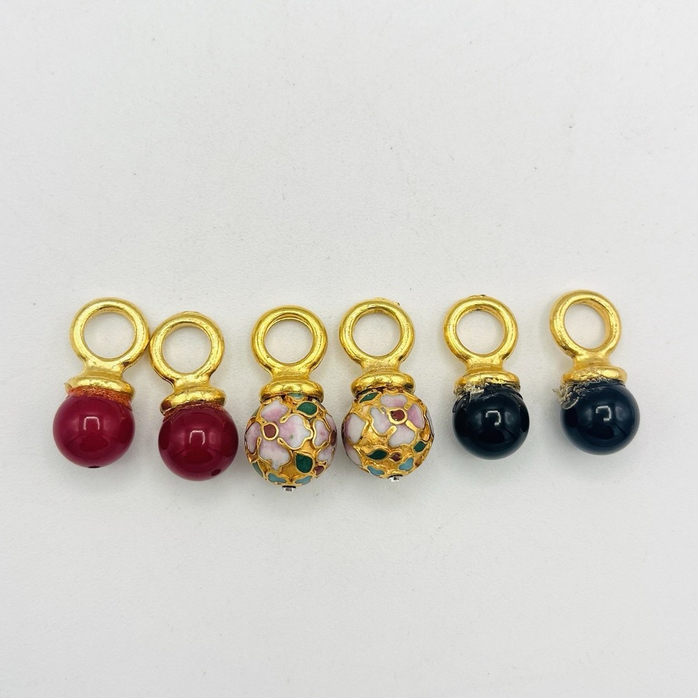Vintage Interchangeable Earring Charms Cloisonne Hoop Earrings Gold 3 Pair